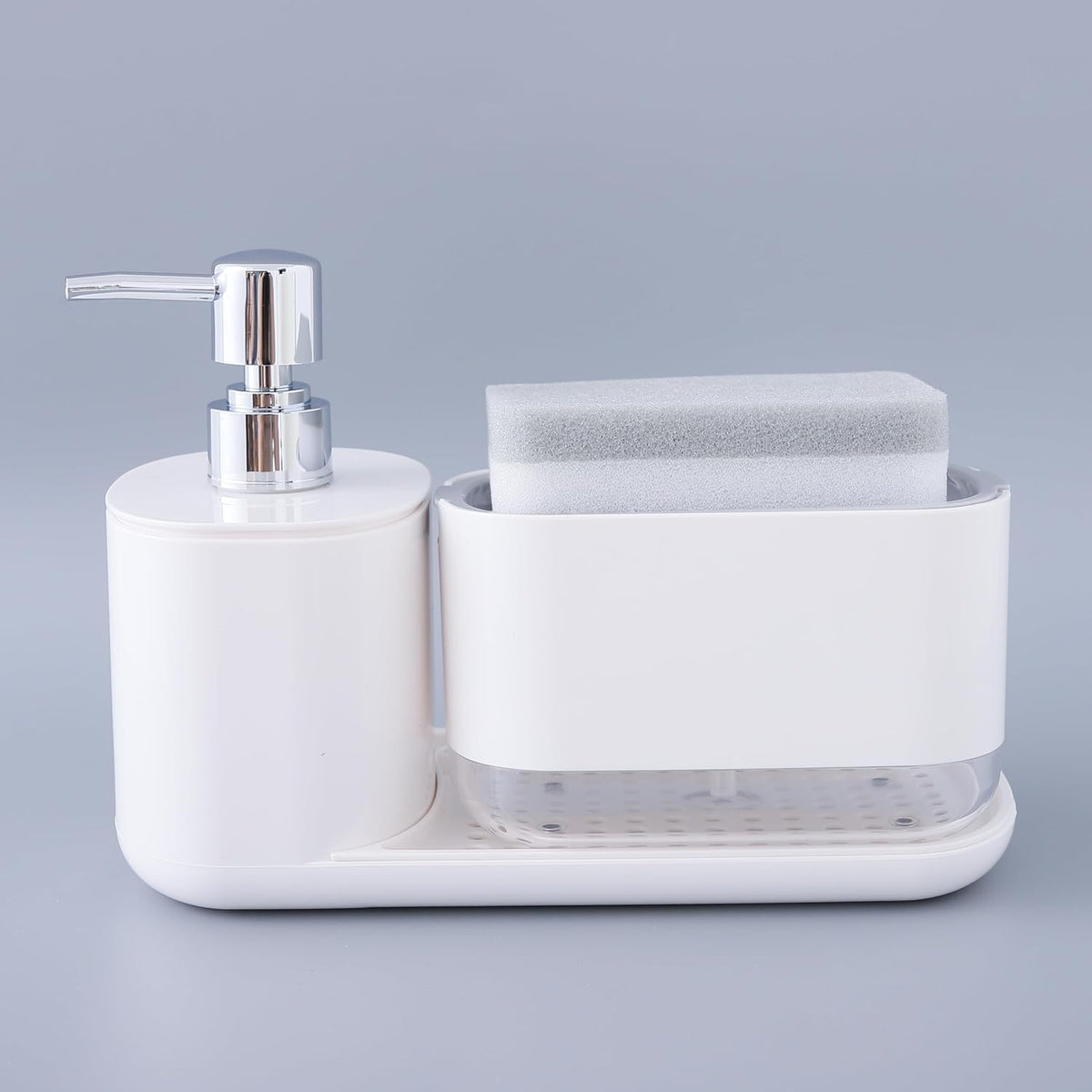 Homestic 3 in 1 Bathroom Soap Dispenser 500ml & 300ml | Plastic Soap Dish Holder Drain Tray | Multifunctional| Kitchen Accessories | White |Durable |Handwash Dispenser