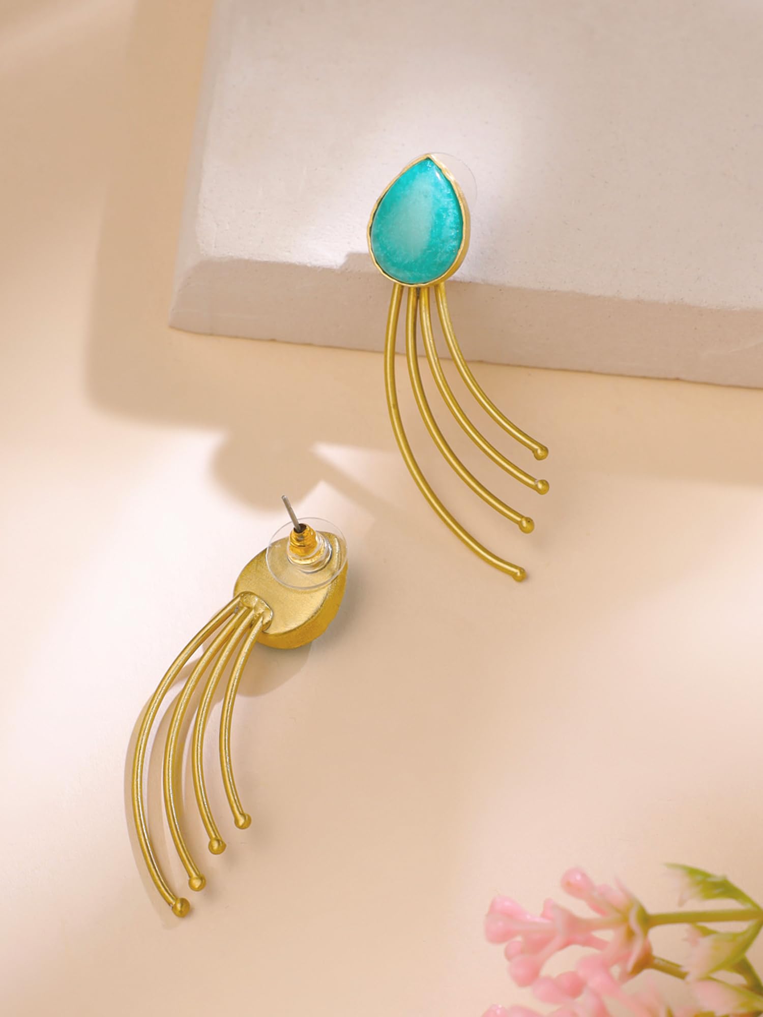 Yellow Chimes Drop Earrings For Women Fashion Golden Women Earrings Green Stone Gold Plated Drop Earrings For Girls Birthday Gift for Girls