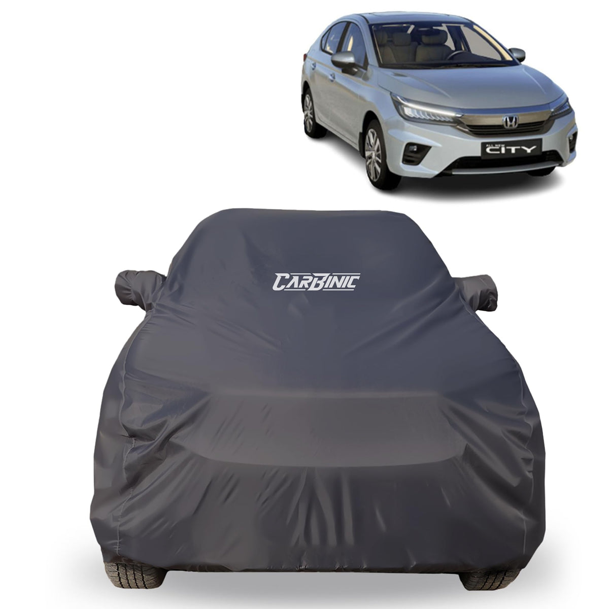 CARBINIC Car Body Cover for Toyota Innova Hycross (7 Seater) 2023 | Water Resistant, UV Protection Car Cover | Body Shield | All-Weather Cover | Mirror Pocket & Antenna | Car Accessories Dusk Grey