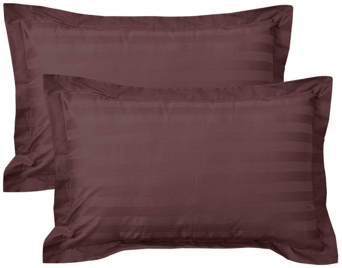 Kuber Industries 2 Pieces Cotton Luxurious Satin Striped Pillow Cover Set-17"x27" (Brown) - CTKTC40339, 200 TC