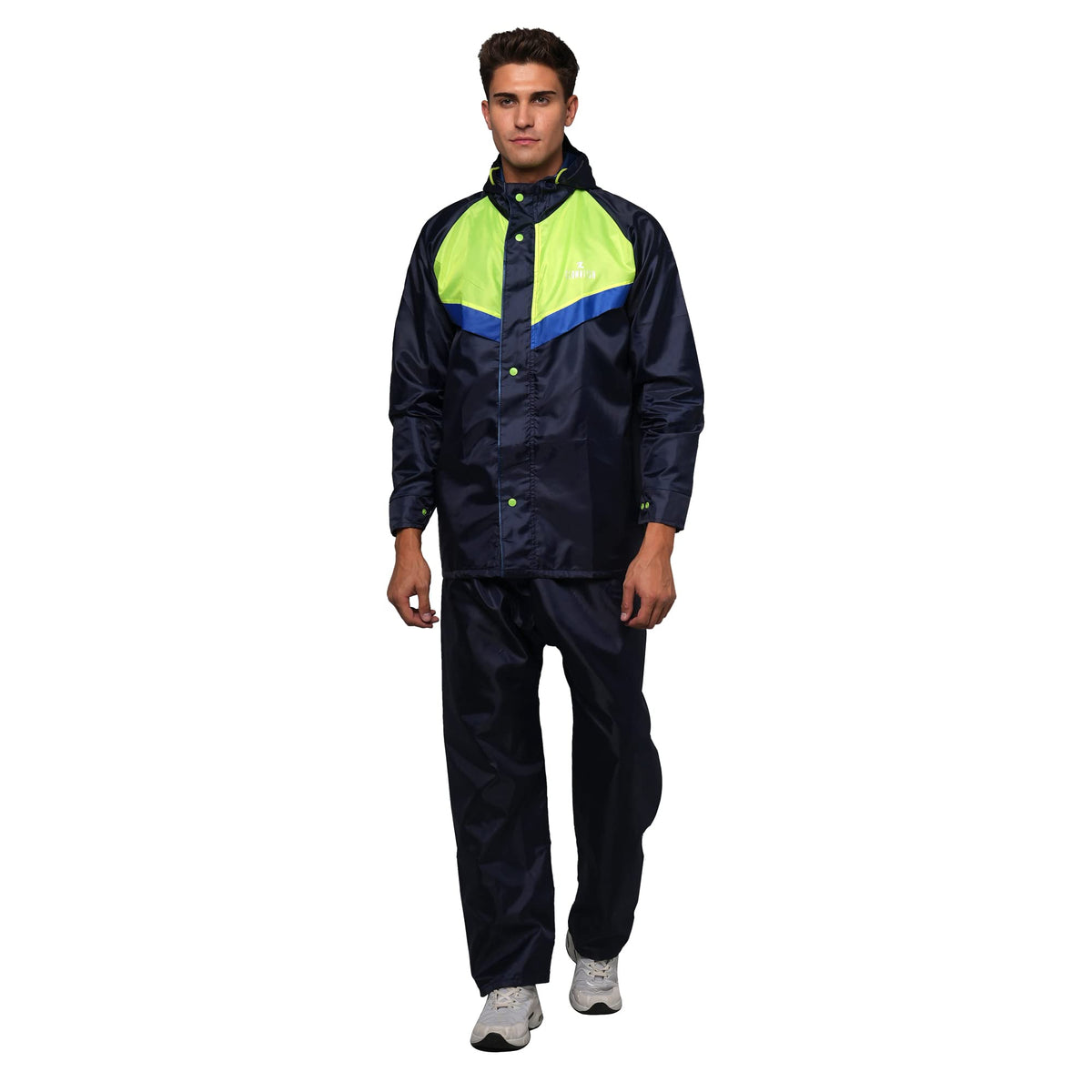 THE CLOWNFISH Sky Pro Series Men's Waterproof Polyester Double Coating Raincoat with Hood and Reflector Logo at Back. Set of Top and Bottom (Blue, Large)