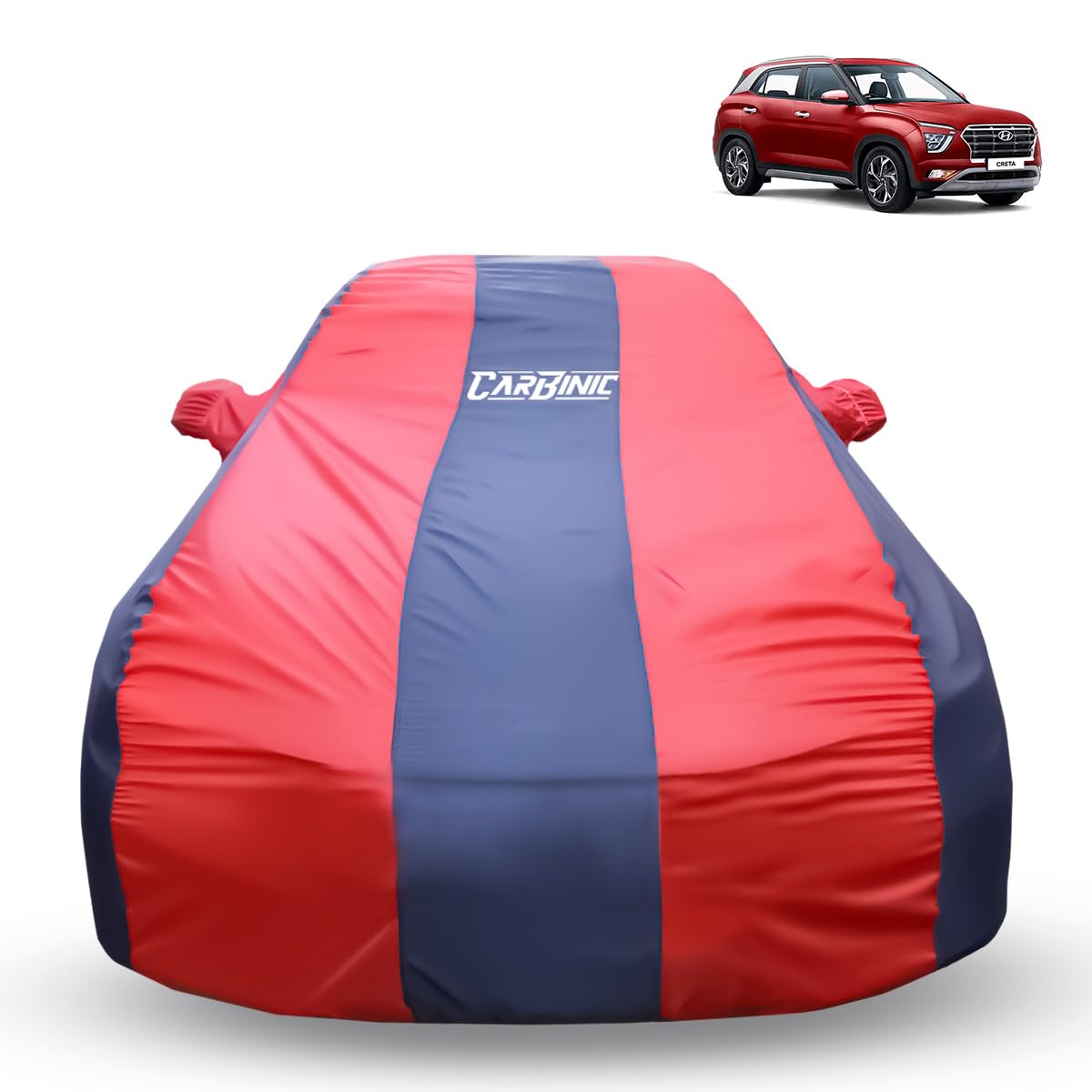 CARBINIC Car Body Cover for Hyundai Creta 2022 | Water Resistant, UV Protection Car Cover | Scratchproof Body Shield | Dustproof All-Weather Cover | Mirror Pocket & Antenna | Car Accessories, Blue Red