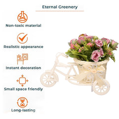 Kuber Industries Tricycle Artificial Flower Basket | Bicycle Plant Stand with Artificial Flower | Artificial Plant for Home Décor | Flower Vase for Living Room-Office-Desk-Shelf | 12223 | Mulicolor
