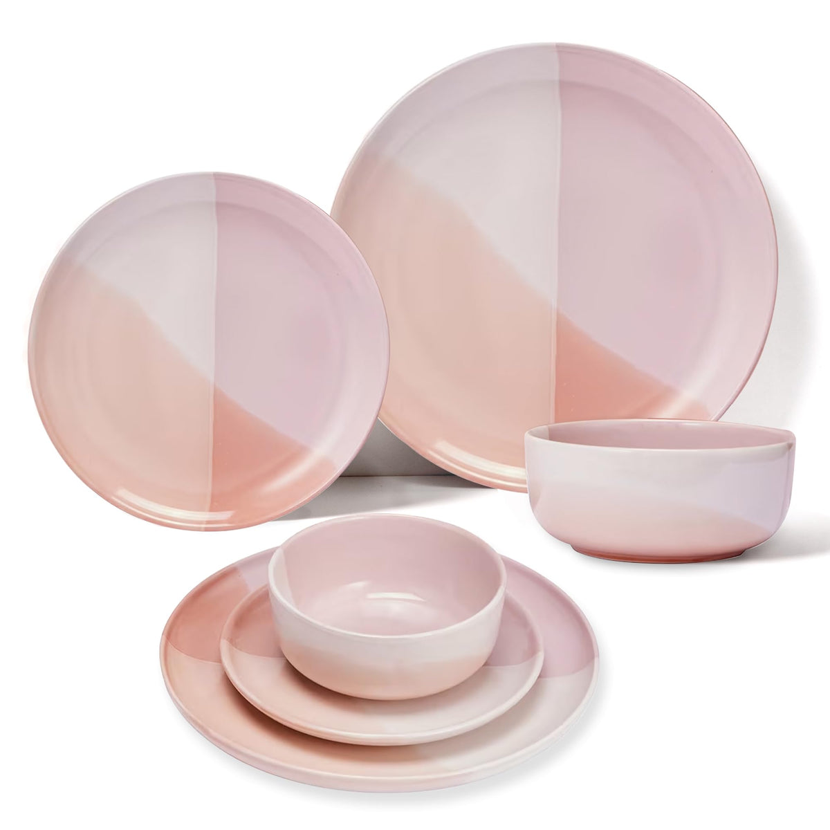 Anko Pink Dip Glazed 12 Pieces Dinner Set| Dinner Set for 4 | 4 Dinner Plates, 4 Side Plates & 4 Bowls |Light-Weight Daily Use Premium Crockery for Dining Table, Home, Restaurant, Gifting | Pink