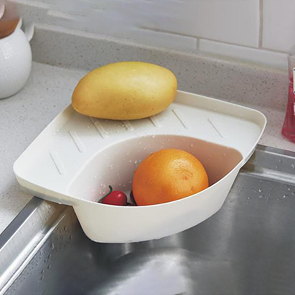 Kuber Industries Kitchen Sink Stand | Food Strainer Stand for Kitchen | Vegetable-Fruit Drainer Holder | Sink Stopper Shifter for Kitchen | Multipupose Kitchen Sink Stand | TM20002WH | White