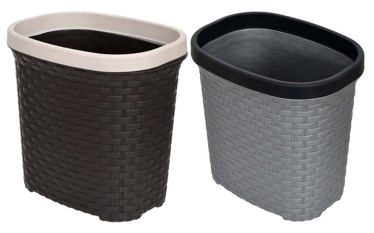 Heart Home Plastic Open Dustbin, Garbage Bin, Trash Can, Waste Bin, 7 Litre- Pack of 2 (Brown & Grey)-47HH0719