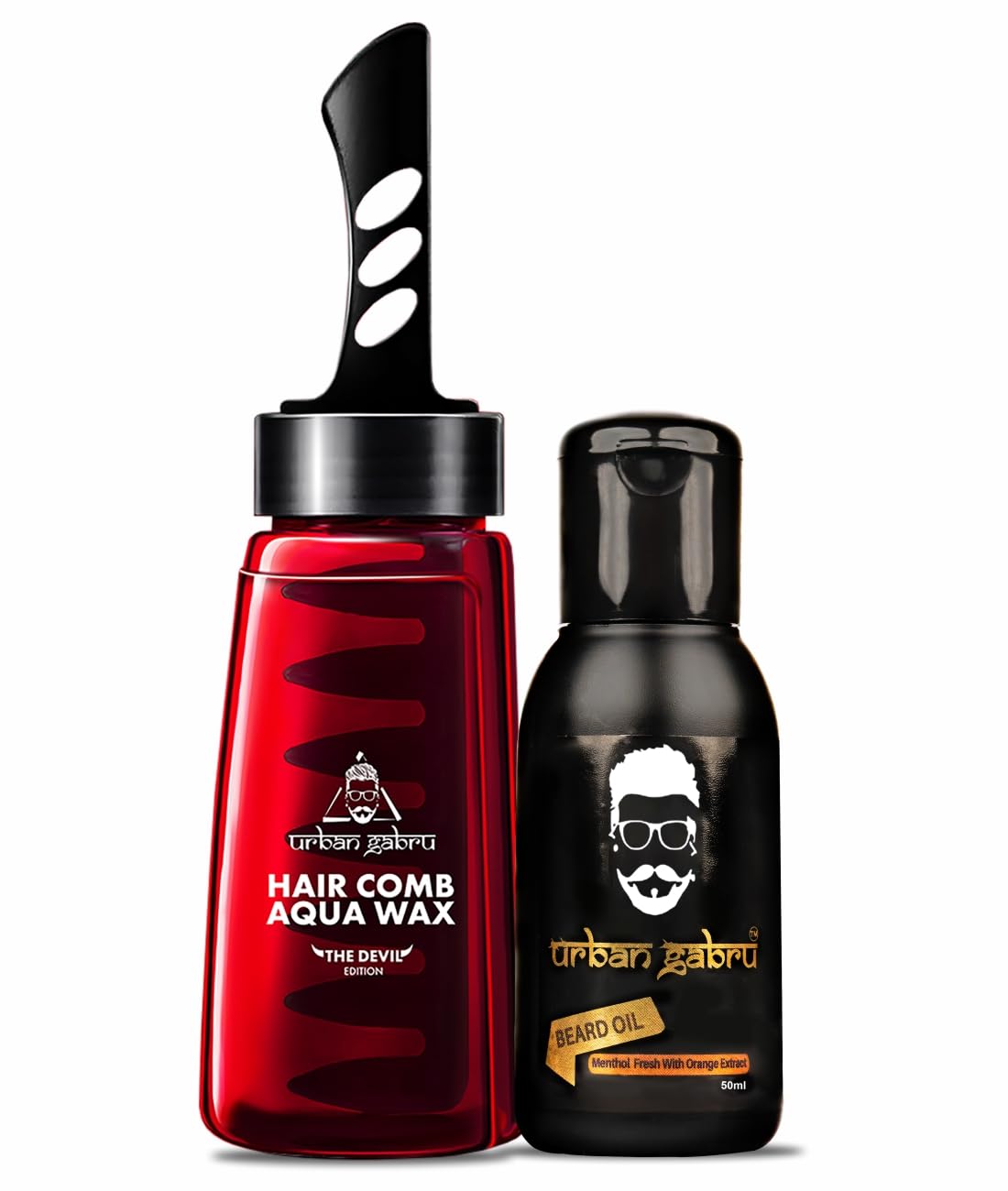 Urbangabru Hair Comb Aqua Wax - The Devil Edition - 260 ML & Beard Oil 50 ML - Men's Grooming Combo Kit