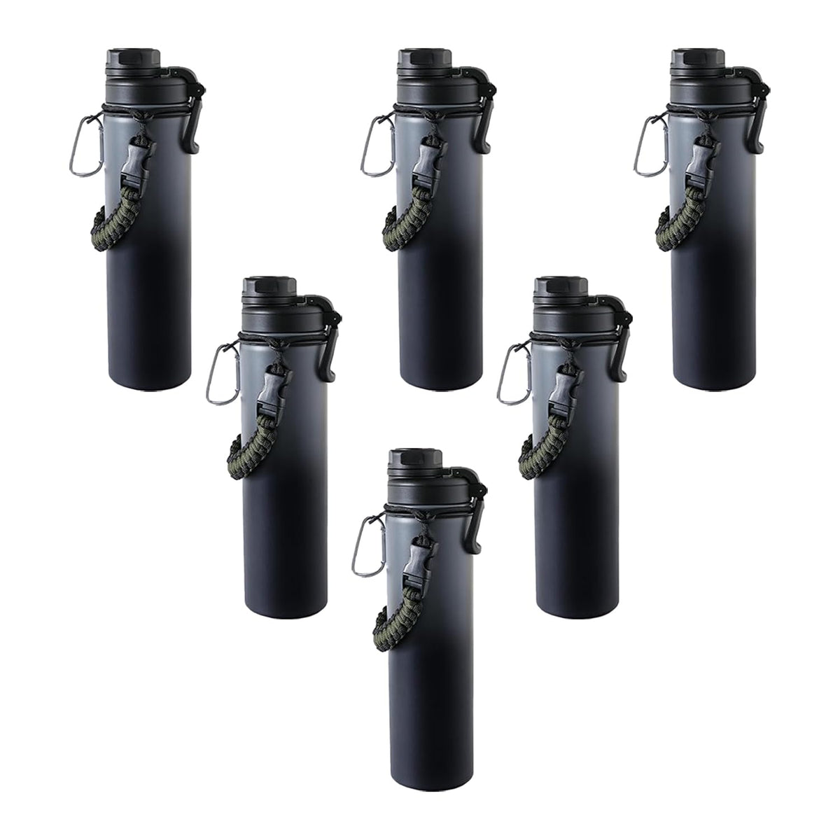 Kuber Industries Water Bottle | Steel Water Bottle for Daily Use | Vacuum Insulated Flask Water Bottle with Rope | Hot & Cold Water Bottle | 720 ML | LX-230603 | Pack of 6 | Black & Gray