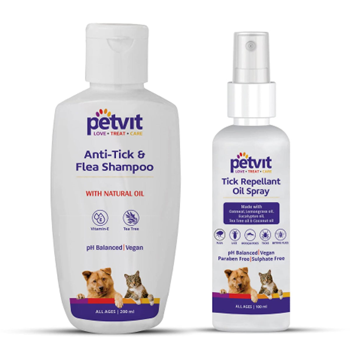 PetVit Anti Tick Dog Shampoo and tick Spray for Dogs Combo | Best Dog Shampoo for Ticks and Fleas | Tick Remover for Dogs | Tea Tree Oil | Lemon Grass Oil | Non Toxic | 200 ml + 100 ml