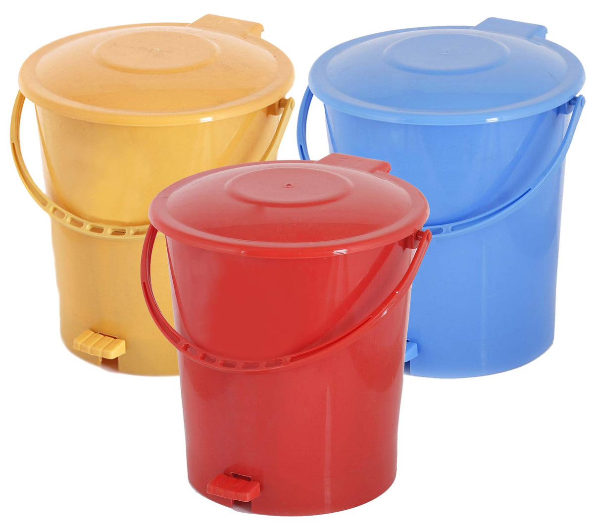 Kuber Industries 3 Pieces Plastic Dustbin Garbage Bin with Handle, 10 Liters (Yellow, Blue & Red) - CTKTC034676