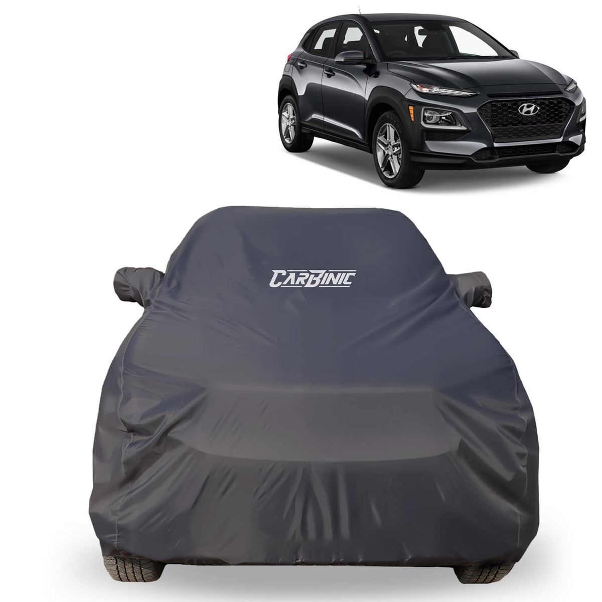CARBINIC Car Body Cover for Maruti Suzuki Fronx 2023 | Water Resistant, UV Protection Car Cover | Scratchproof Body Shield | All-Weather Cover | Mirror Pocket & Antenna | Car Accessories Dusk Grey