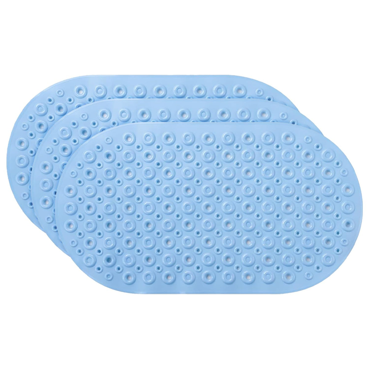 Kuber Industries Bath Mat | PVC Bathroom Mat | Shower Bath Mat | Floor Tub Mat | Bathroom Oval Mud Mat | Anti-Skid Shower Bathroom Mat | Q-02B |Pack of 3| Light Blue