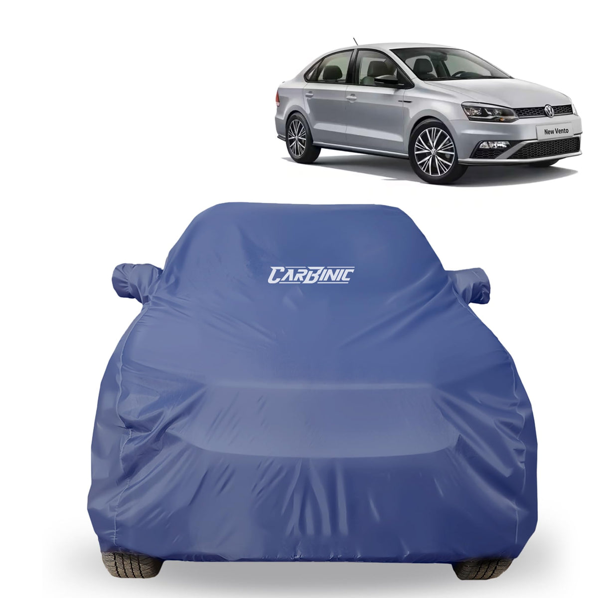 CARBINIC Car Body Cover for Volkswagen Vento 2021 | Water Resistant, UV Protection Car Cover | Scratchproof Body Shield | Dustproof All-Weather Cover | Mirror Pocket & Antenna | Car Accessories