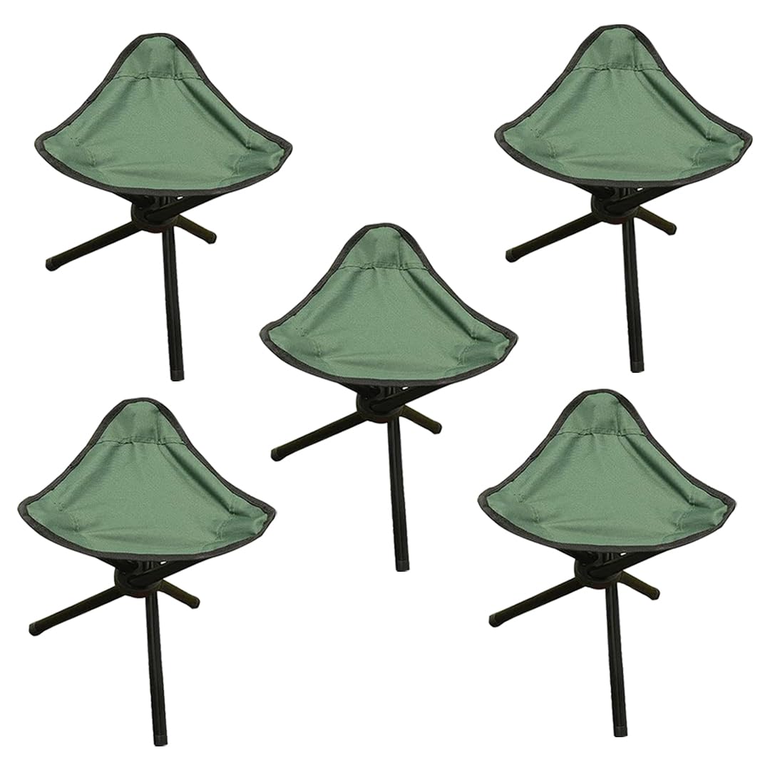 Kuber Industries Portable Stool for Travelling|Foldable Outdoor Sitting Chair|Tripod 3 Leg Chair for Camping, Picnic, Hiking|Pack Of 5|Green