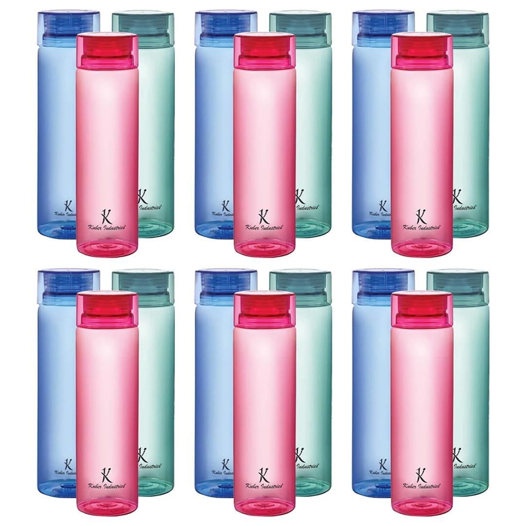 Kuber Industries BPA Free Plastic Water Bottles | Breakproof, Leakproof, Food Grade PET Bottles | Water Bottle for Kids & Adults | Plastic Bottle Set of 6 |Assorted (Pack of 3)