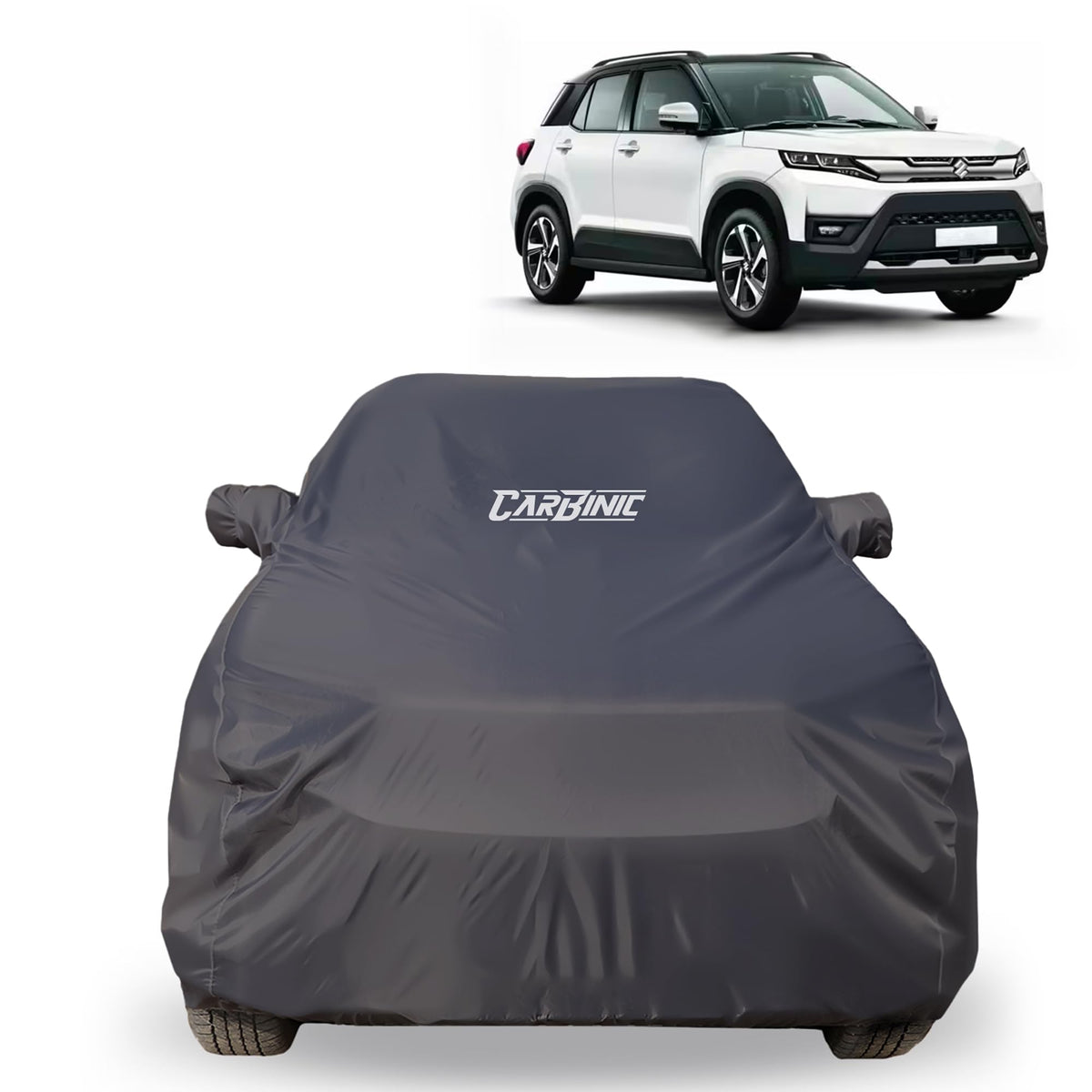 CARBINIC Car Body Cover for Tata Nexon EV 2022 | Water Resistant, UV Protection Car Cover | Scratchproof Body Shield | All-Weather Cover | Mirror Pocket & Antenna | Car Accessories Dusk Grey