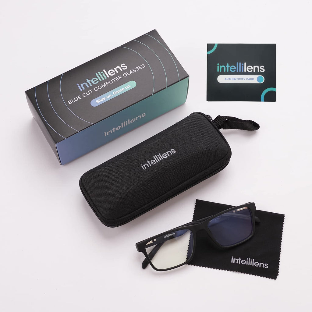 Intellilens Square: Unisex Matte Black Computer Glasses | Zero Power ...