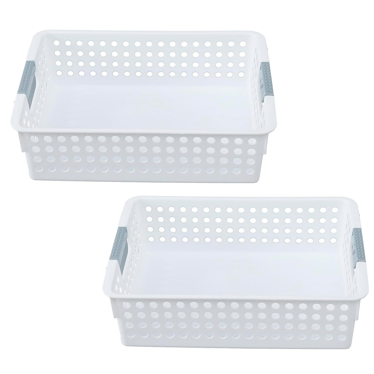 Kuber Industries Set of 1 Large Hollow Storage Basket|Kitchen & Home Organizer For Wardrobe|Tray For Toys, Fruits, Books-Pack of 2 (White)