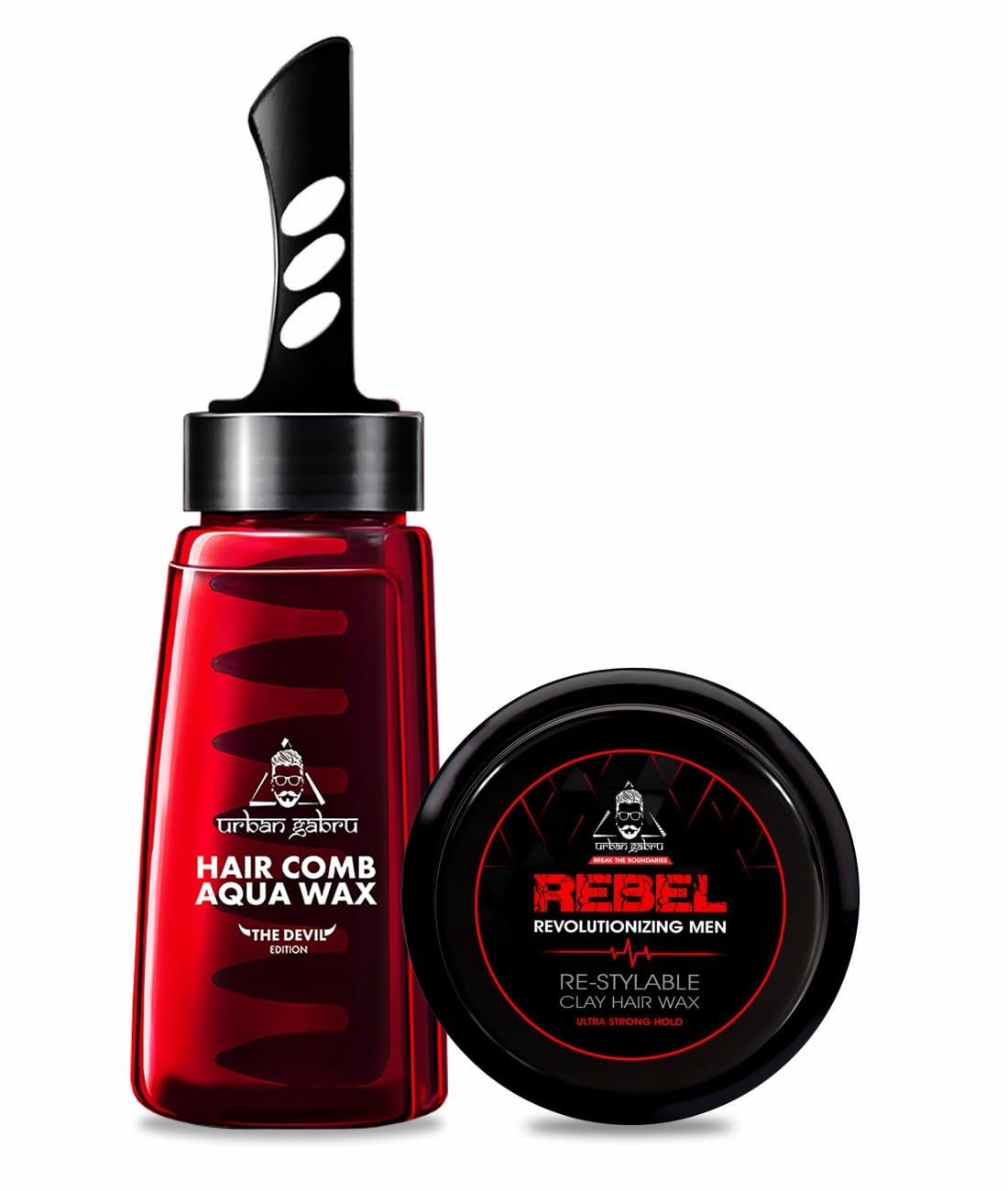 Urbangabru Hair Comb Aqua Wax (260 ML) & Rebel Hair Styling Clay Wax for Strong Hold (85 GM) - Mens Grooming Combo Kit