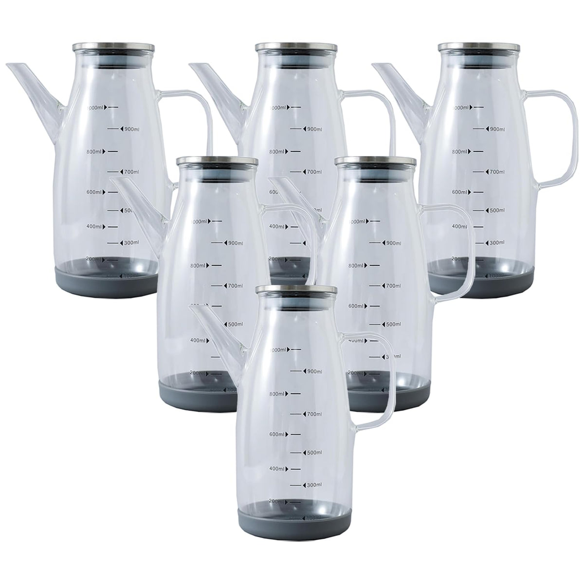 Kuber Industries Oil Dispenser | Borosilicate Oil containers for Kitchen | Oil Pourer | Glass Oil Dispenser Bottle with Cap and Handle | Oil Conatiner | 1000 ML | MRX-2307 | Pack of 6 | Transparent