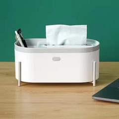 Kuber Industries Tissue Paper Holder | Napkin Holder with Desk Organizer | Tissue Storage Box with Compartment | Table Paper Dispenser | 1834 | White