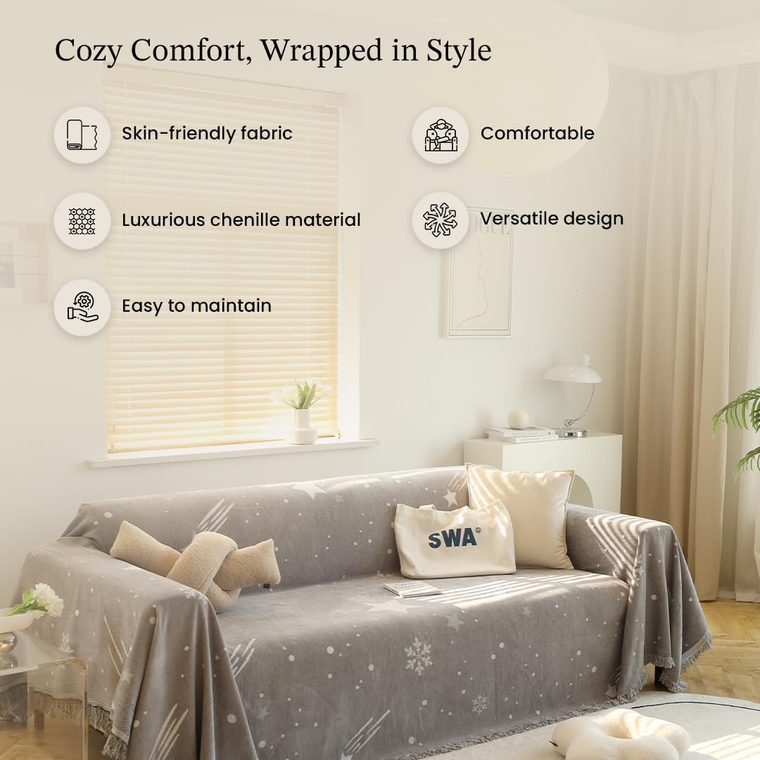 Kuber Industries Grey Chenille Throw - Cozy Blanket for Home