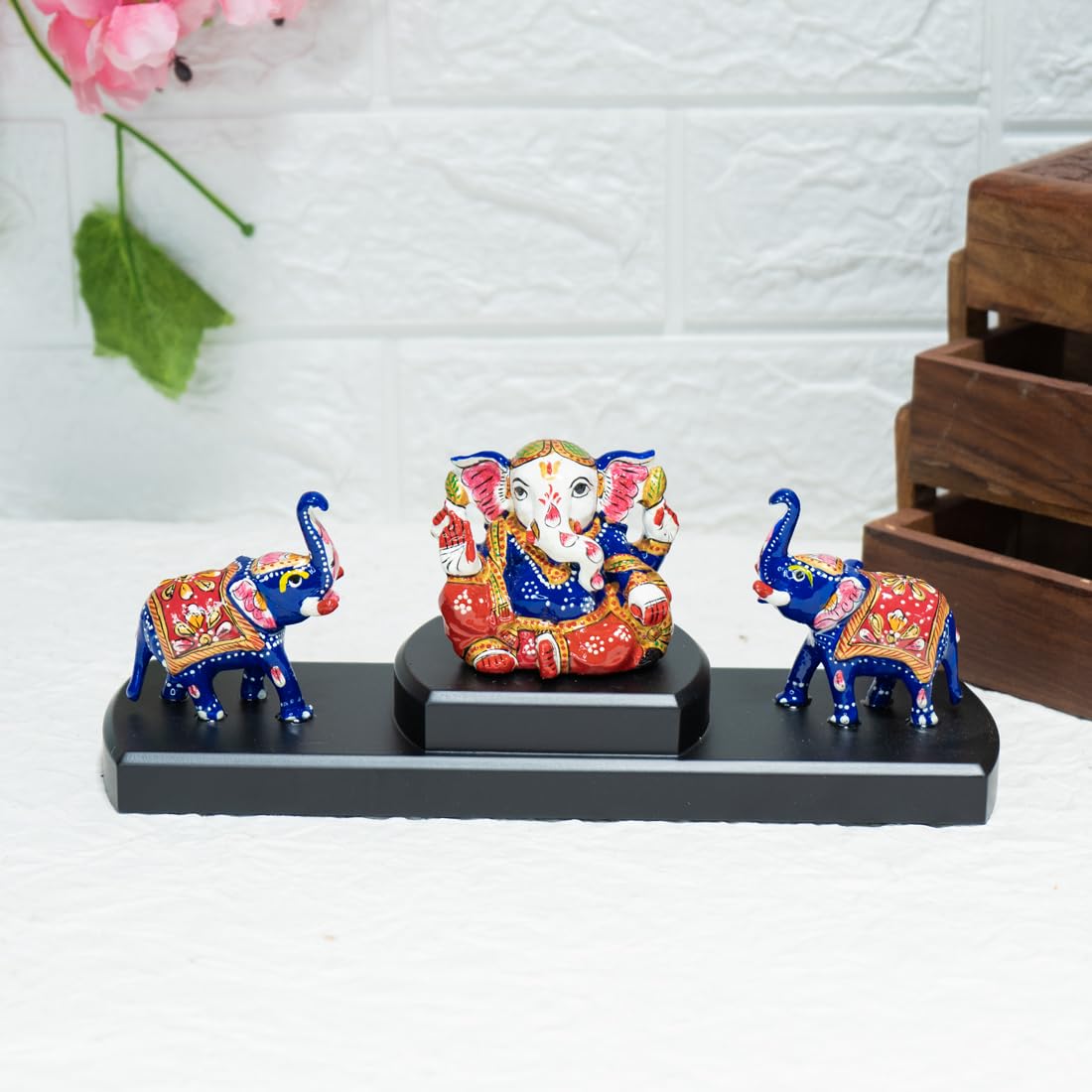 Ekhasa Handmade Show Pieces for Home Decor | Gift Items for Showcase or TV Unit Decoration | Statue or Figurines or Living Room Decorative Items (Handpainted Ganesha Elephant Showpiece)