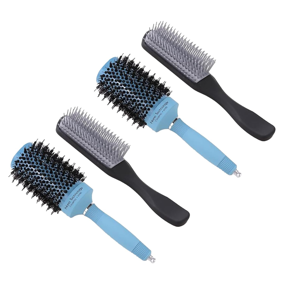 Kuber Industries Hair Brush | Bristles Brush | Hair Brush with Paddle | Sharp Hair Brush for Woman | Suitable For All Hair Types | TGX525..-C19BLK |Pack of 4| Ice Blue & Black