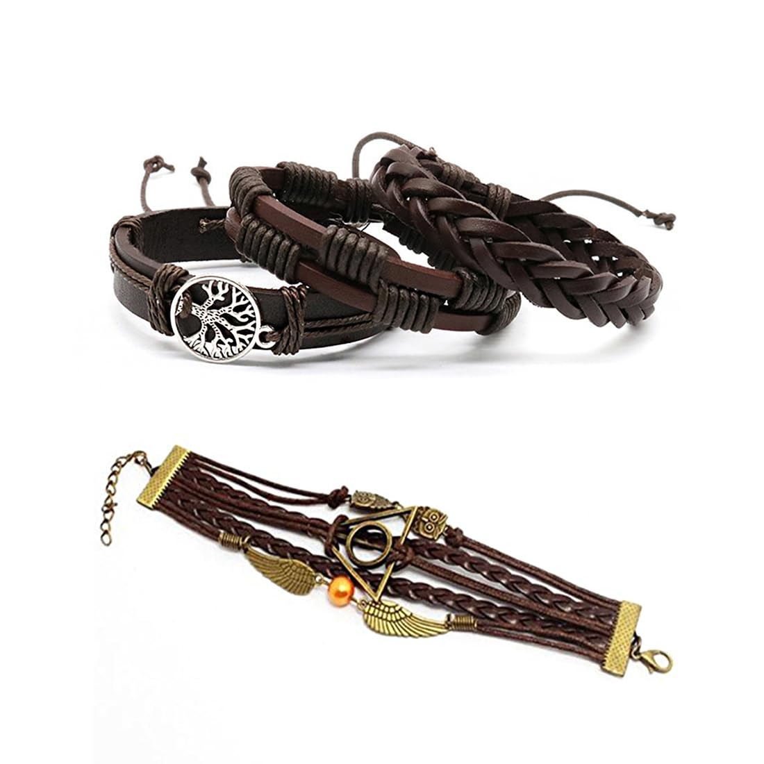 Yellow Chimes trendy black leather bracelet - fashion accessory