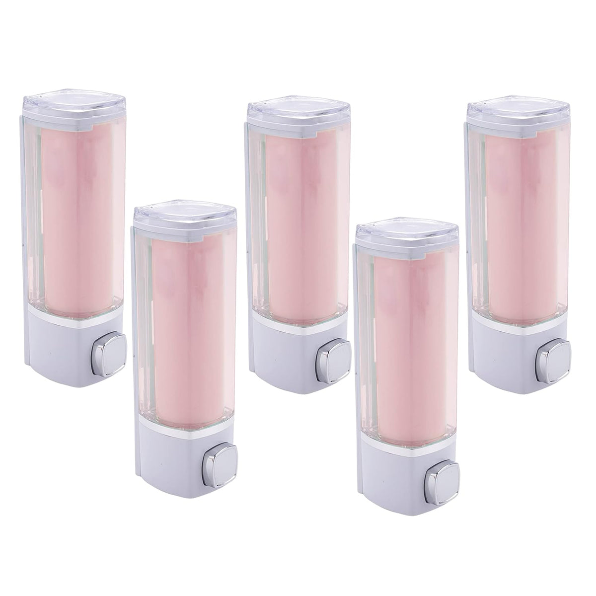 Kuber Industries Manual Shampoo & Soap Dispenser | Wall Mounted | Soap Dispenser for Kitchen & Bathroom | Refillable, Lightweight & Durable | Easy to Clean |Pink- 250 ml (Pack of 5)