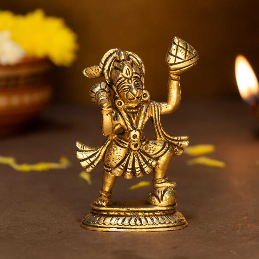 Ekhasa 100% Pure Brass Hanuman Ji Murti for Home Puja (Size: 6 cm) | Lord Hanuman Idol for Desk, Car and Home Decor | Balaji Idol | Bajrangbali Murti | Bahubali Hanuman Idol