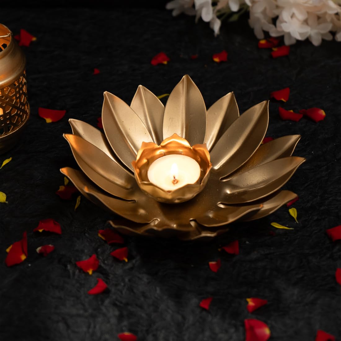 Ekhasa Metal Tealight Candle Holder for Home Decor | Perfect Candle Stand for Diwali Decoration and Table Decor | Indoor & Outdoor, Festival Decorative Candles Gift Items (Lotus Shape)