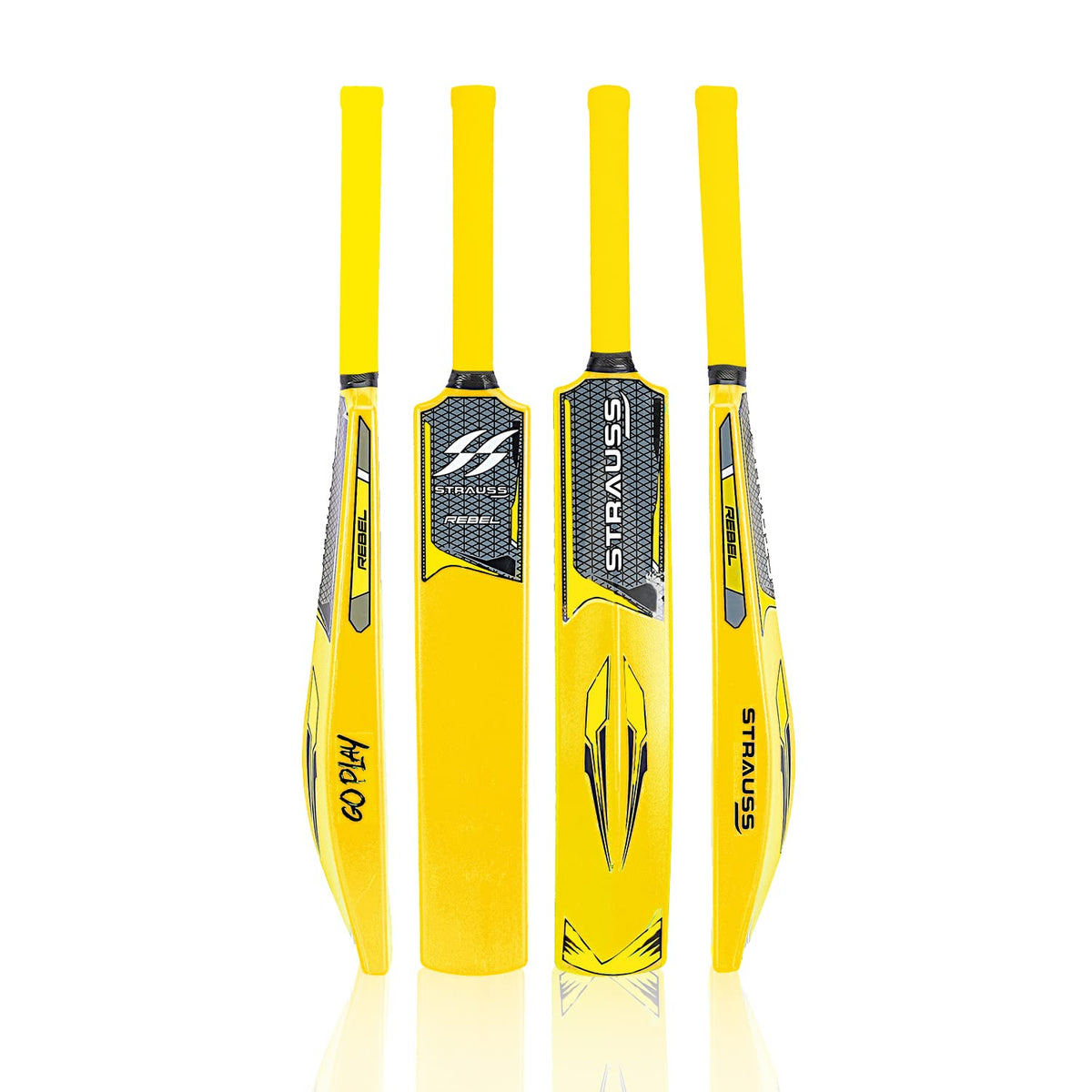 Strauss Cricket Combo Kit Set | Plastic/PVC Cricket Kit Set | Full Size | 1 Bat + 1 Ball + 3 Stumps + 2 Bails + 1 Base | Color: Golden Yellow | For All Age Groups | Tennis & Synthetic Ball Cricket Kit