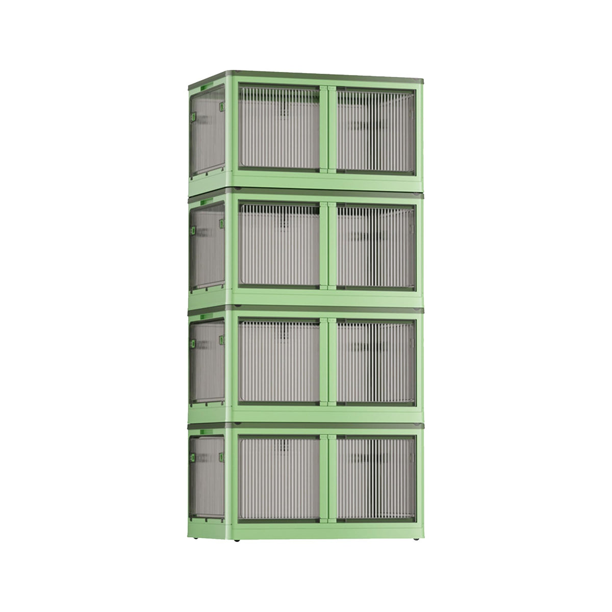 Kuber Industries Pack of 4 Stackable Storage Box With Double Door | Foldable Storage Box With Lid & Wheel | Collapsible Storage Bin for Closet Organizers & Storage | XM9003G | Green
