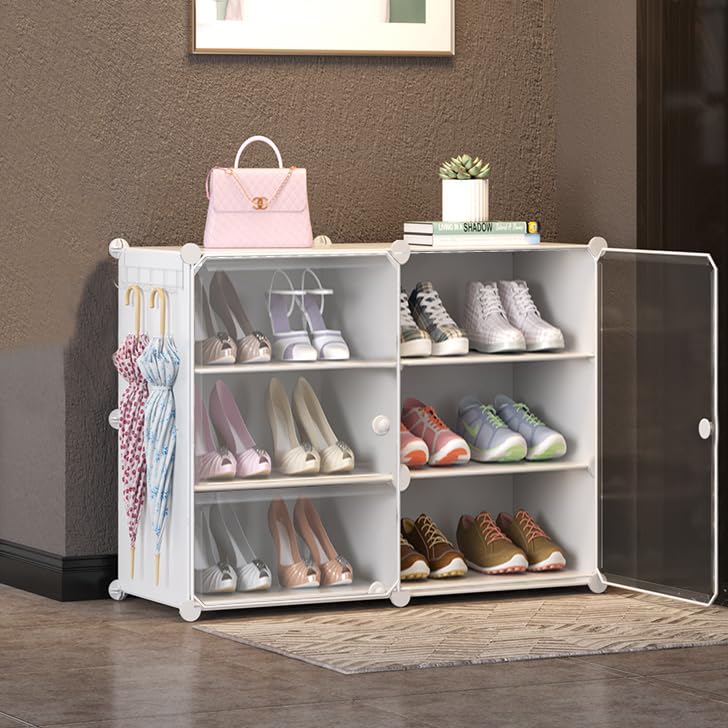 Urbane Home Shoes Cabinet | 3-Tier Foldable Shoe Rack Organizer for Closet | Plastic Shoe Shelf Collapsible Shoes Storage Box | Easy Assembly Shoe Cabinet with Lids | JL2C3TWH | White