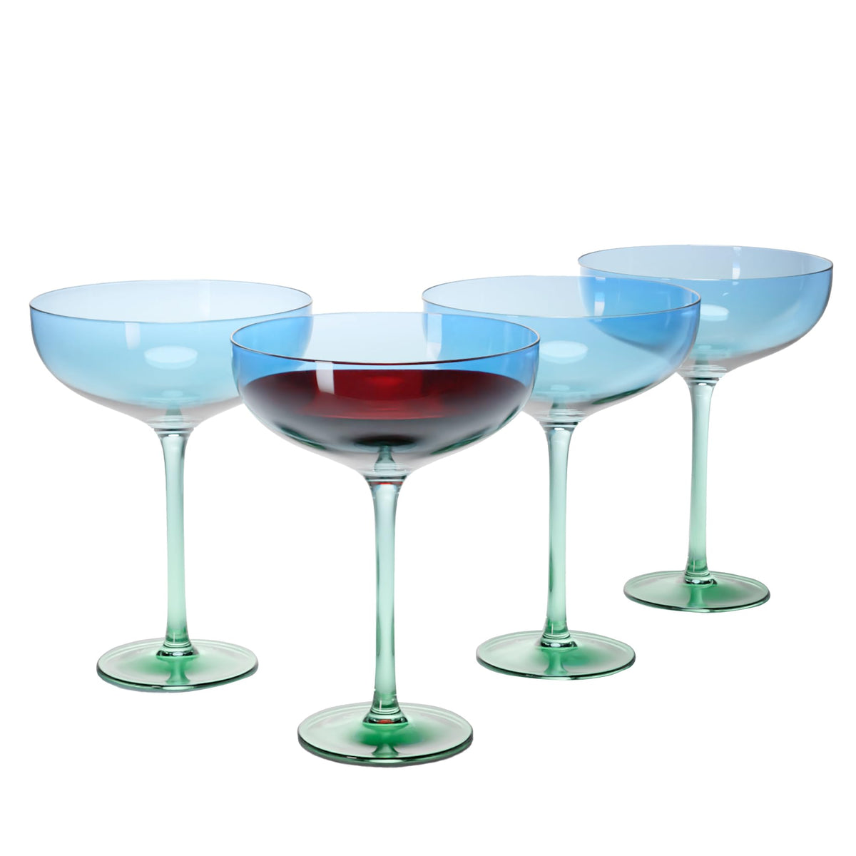 Anko Australia 400ml Dual Tone Champagne Coupe | Set of 4 | Cocktail Glass Set | Bar Accessories for Home, Restaurant & Parties | Suitable for All Occassions | Blue Green