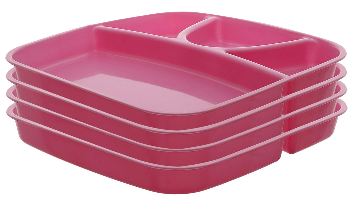 Kuber Industries 4 Pieces Microwave Safe Unbreakable Plastic Food Plate with Partitions (Pink) - CTKTC034704