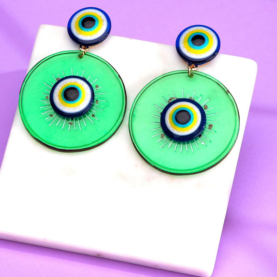 Yellow Chimes Evil Eye Drop Earrings - Perfect for Anniversaries