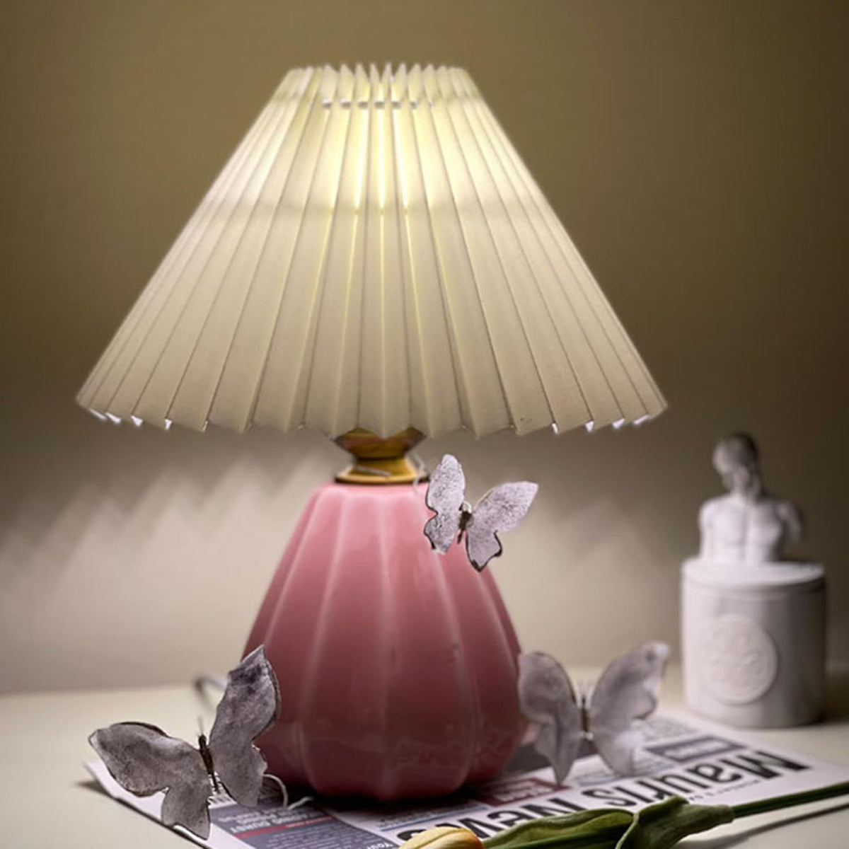 Ekhasa Ceramic Dimmable Bedside Lamp | Table Lamps for Home Decoration with Fabric Shade | Ceramic Base Side Table Lamp for Living Room | Bed Side Lamp | Aesthetic Night Bed Lamps for Bedroom