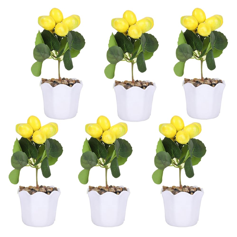 Kuber Industries Artificial Plants for Home D�cor|Natural Looking Indoor Fake Plants with Pot|Artificial Flowers for Decoration-Pack of 6 (Yellow)