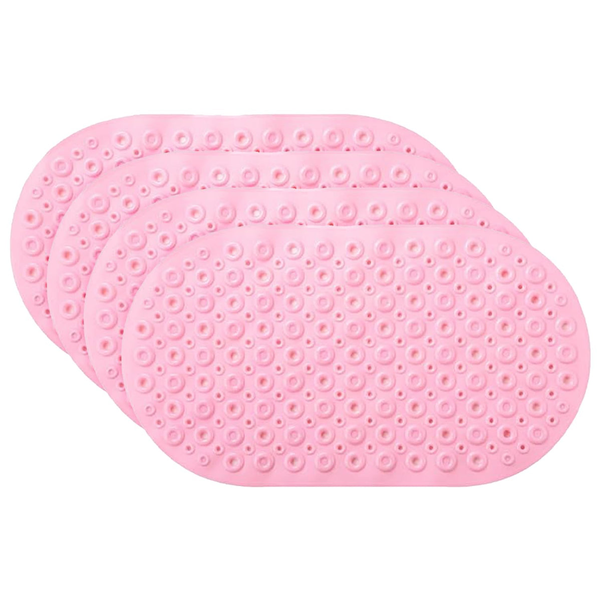 Kuber Industries Bath Mat | PVC Bathroom Mat | Shower Bath Mat | Floor Tub Mat | Bathroom Oval Mud Mat | Anti-Skid Shower Bathroom Mat | Q-02D |Pack of 4| Pink