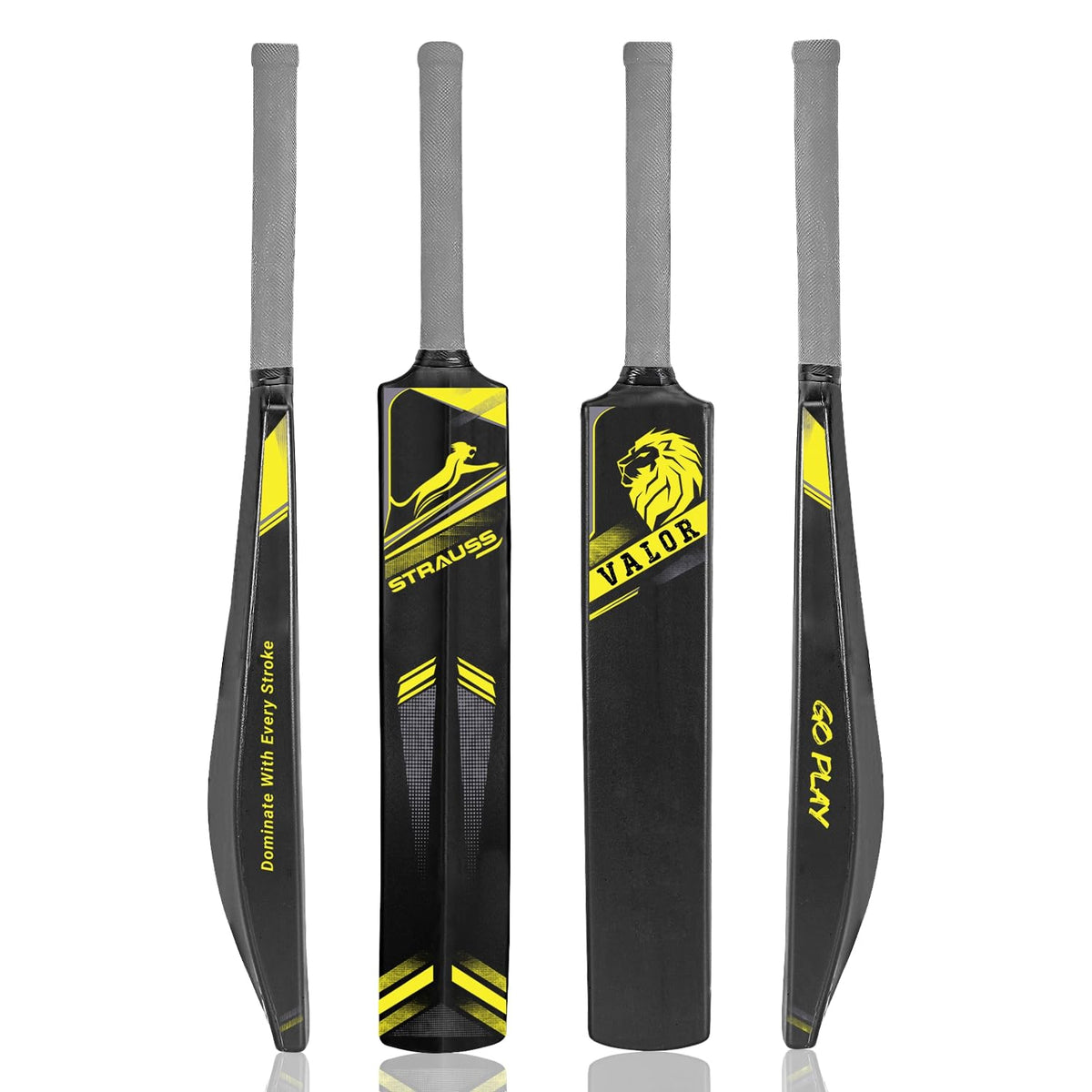 Strauss Valor Cricket Bat | Full Size | Dimensions: 34 X 4.5 inch | Heavy Duty Hard Plastic Cricket Bat | for All Age Groups | Tennis & Synthetic Ball Cricket Bat | Tennis Cricket Bat,(Yellow)