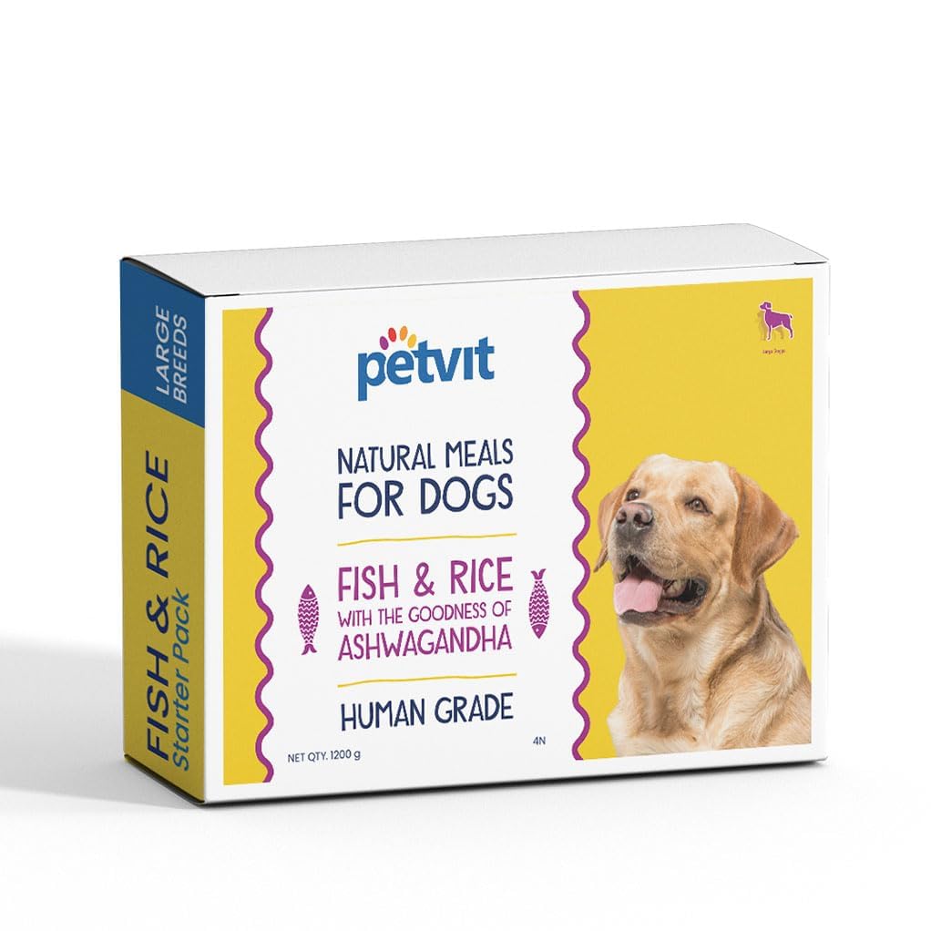 Petvit Fish Rice with Ashwagandha Boosts Energy, Promotes Healthy Coat & Skin, Supports Strong Immune System - Healthy and Nutritious Dog Food| Pack of 8 (300g Each)