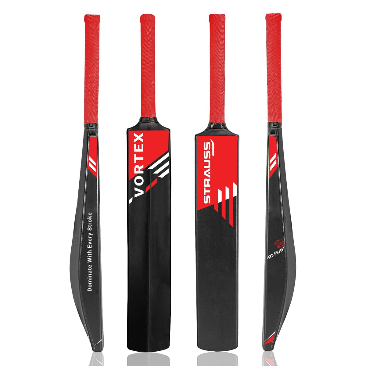 Strauss Vortex Cricket Bat | Full Size | Dimensions: 34 X 4.5 inch | Heavy Duty Hard Plastic Cricket Bat | for All Age Groups | Tennis & Synthetic Ball Cricket Bat | Tennis Cricket Bat,(Red)