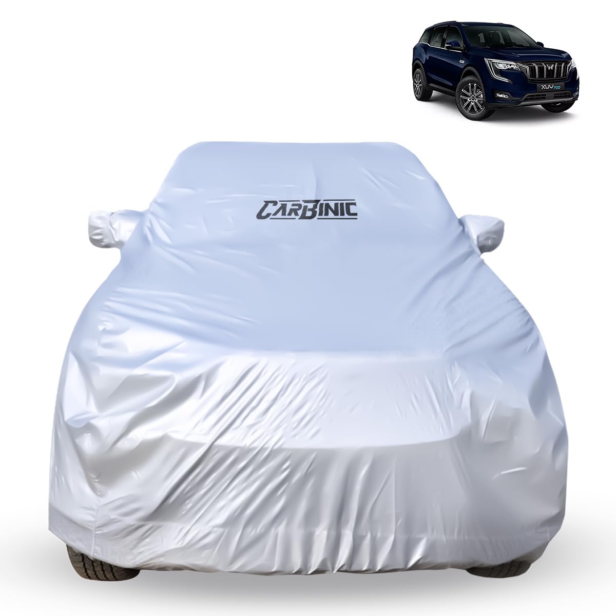 CARBINIC Car Body Cover for Mahindra XUV700 2021 | Water Resistant, UV Protection Car Cover | Scratchproof Body Shield | Dustproof All-Weather Cover | Mirror Pocket & Antenna | Car Accessories, Silver