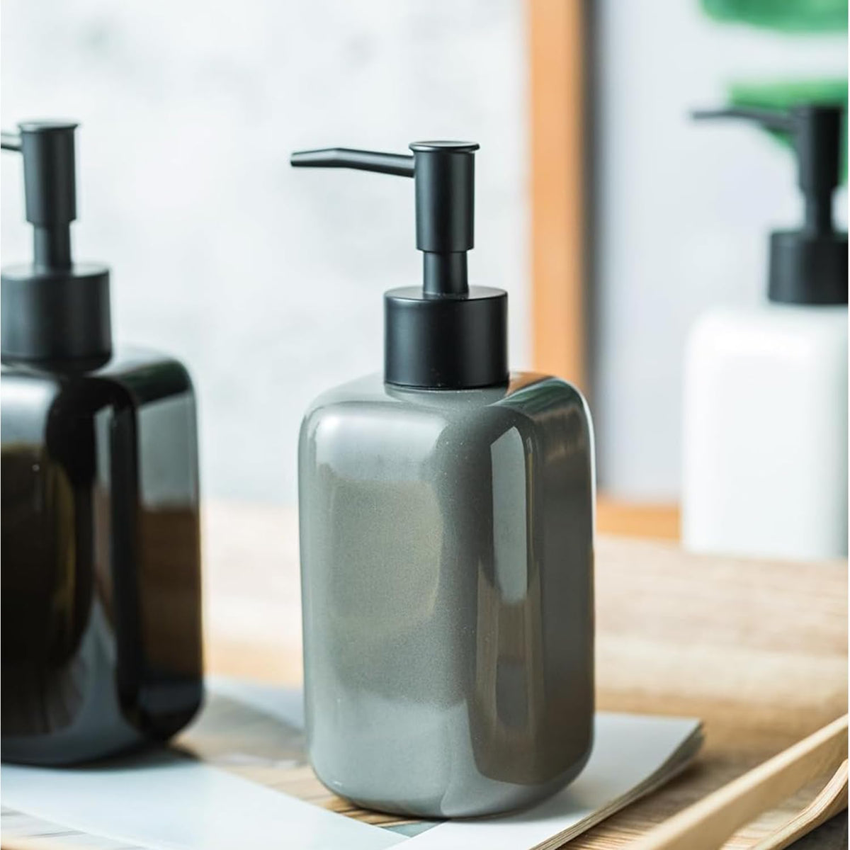 Kuber Industries Liquid Soap Dispenser | Handwash Soap Dispenser | Soap Dispenser for Wash Basin | Shampoo Dispenser Bottle | Bathroom Dispenser Bottle | 300 ML | Gray