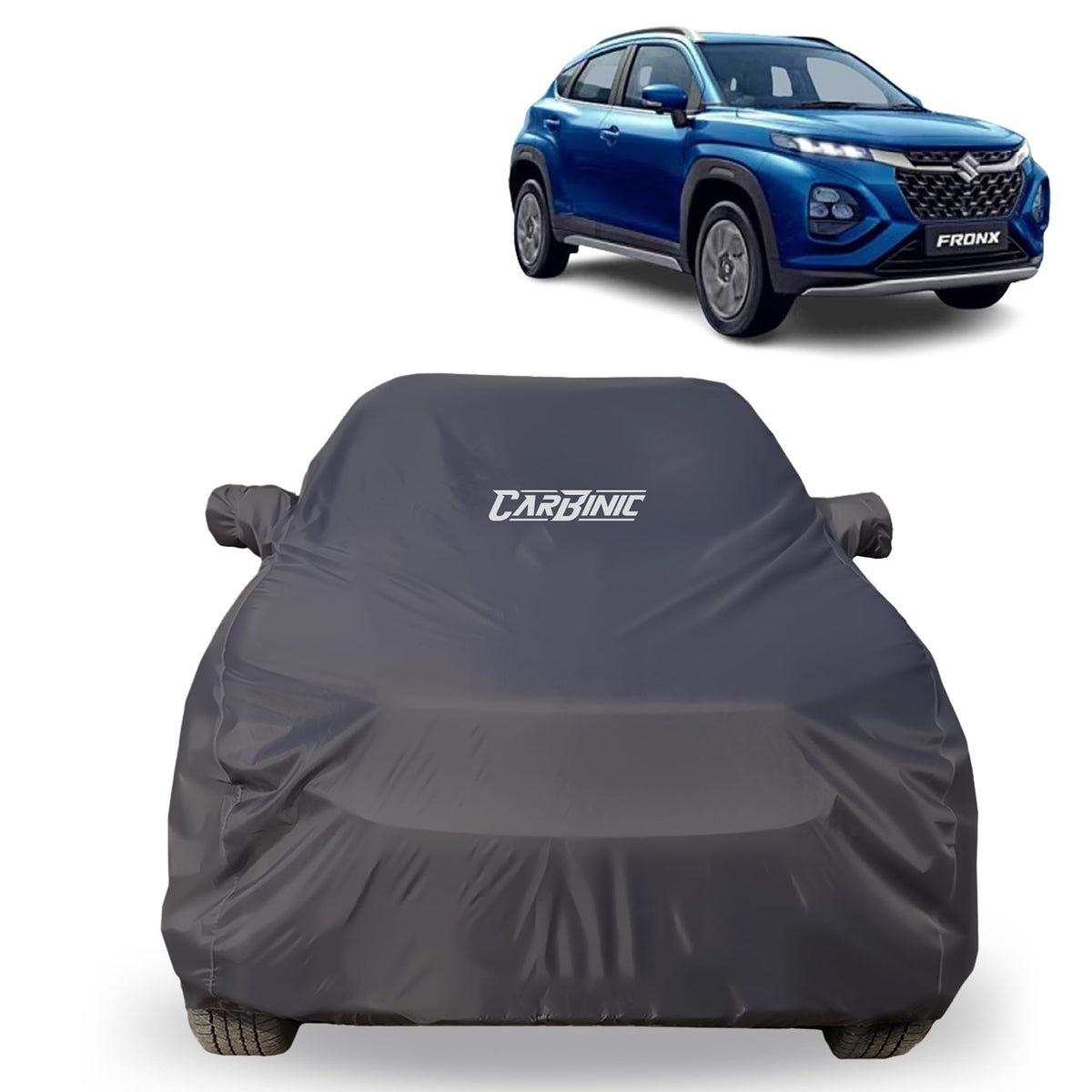 CARBINIC Car Body Cover for Tata Nexon EV 2022 | Water Resistant, UV Protection Car Cover | Scratchproof Body Shield | All-Weather Cover | Mirror Pocket & Antenna | Car Accessories Dusk Grey