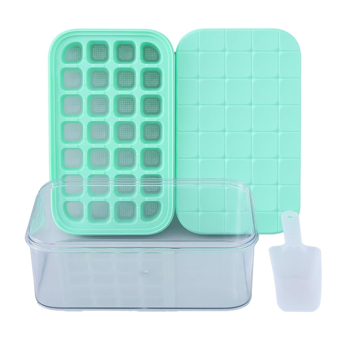 Homestic 2 Layer Ice Cube Trays with Storage Box & Ice Scoop | 56 Compartments | One Press Demolding | Ice Cubes for Whiskey Cocktails Mocktails Soft Drinks | BPA Free | Aqua