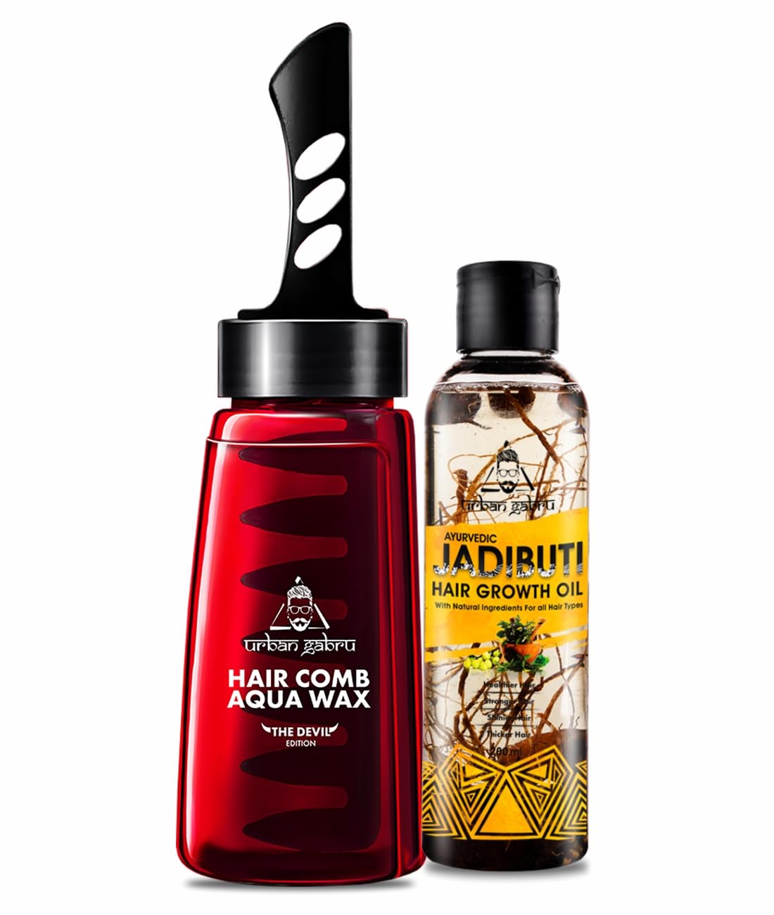 Urbangabru Hair Comb Aqua Wax - The Devil Edition - 260 ML & Jadibuti Hair Oil 200 ML - Men's Grooming Combo Kit