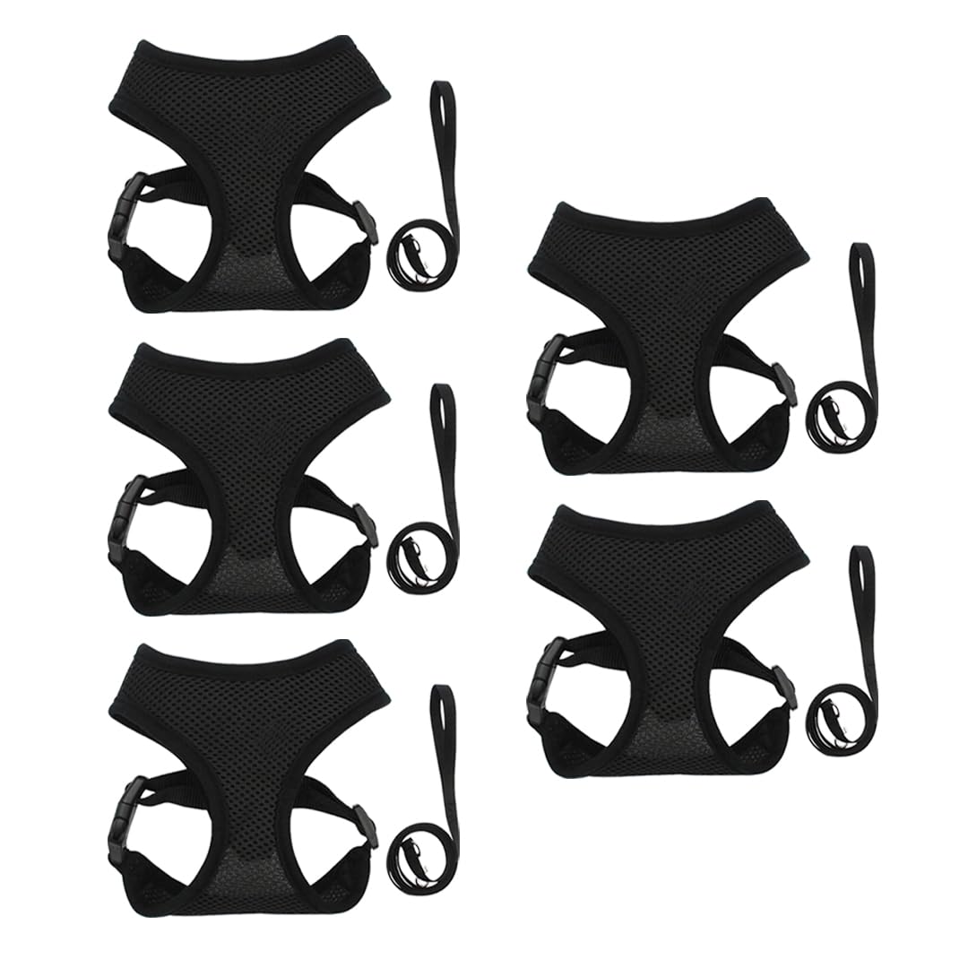 Kuber Industries Reflective Dog Harness With Adjustable Leash|Breathable Polyester Mesh Fabric With Top carry Handle|Medium Size|HAT-818|Comfortable No-Pull Grip|QuickRelease Buckles|Black (Pack Of 5)